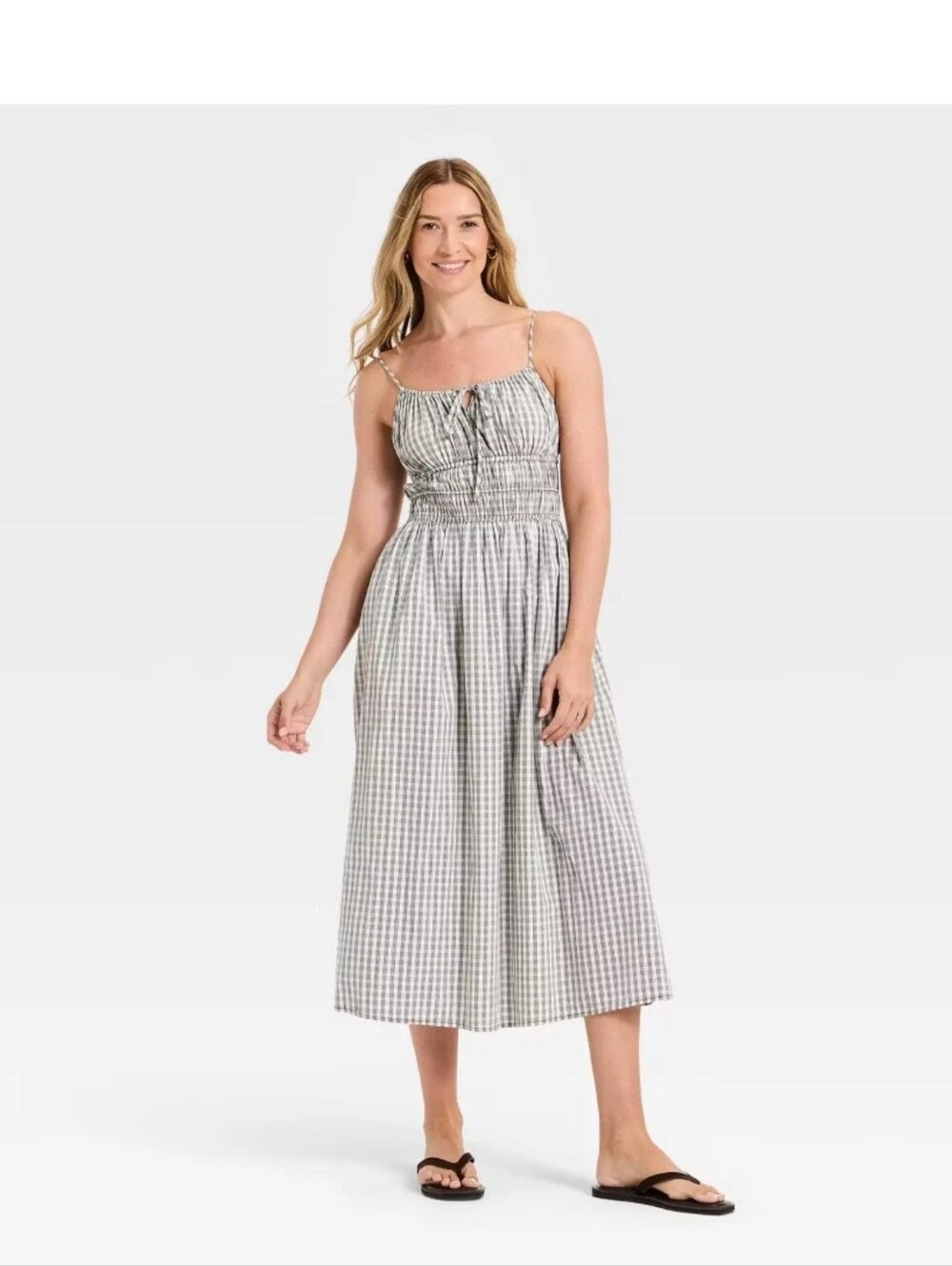 Universal Thread Women's Smocked Midi Dress, Black/White Check Size XL